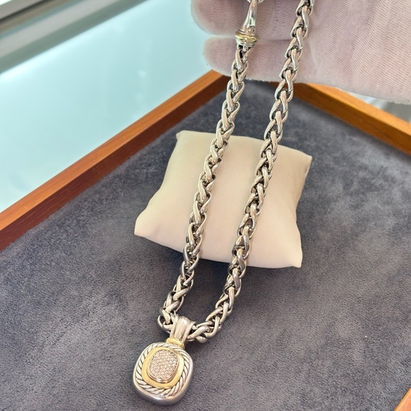 David Yurman 925 & 14k Gold XL Albion Pendant Necklace with Diamonds 16.5" - Picture 11 of 11